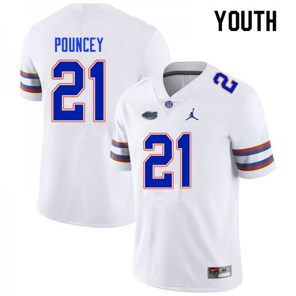 Youth #21 Ethan Pouncey Florida Gators College Football Jersey White